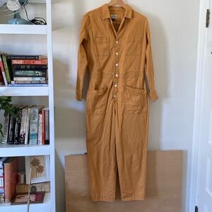 Universal Thread Gold Button Down Long Sleeve Jumpsuit with Elastic Waist, Sz 8